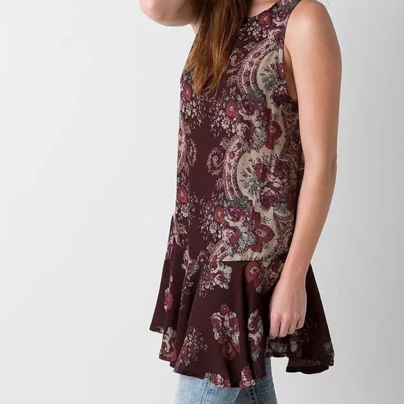 Free People Intimately Dobby Dot Slip Tunic/Mini Dress Sz. S Burgundy and Tan. - Picture 10 of 11
